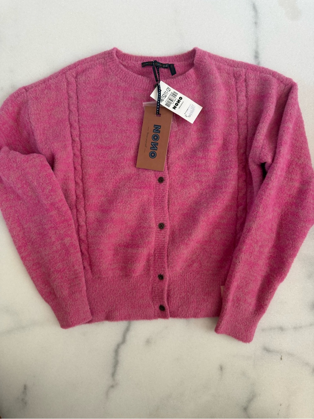Nono Pink Crewneck Button Cardigan Sweater